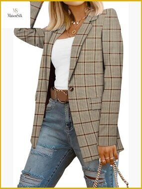 Women's Professional Blazer with Pockets, Lined Lightweight Polyester
